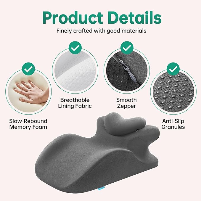 MOONYOOY Memory Foam Ergonomic Rest Pillow for Sleeping, Acid Reflux & GERD Relief - Elevation Bed Support Pillow for Back Pain, Post Surgery Recovery, Reading with Removable Washable Cover Gray