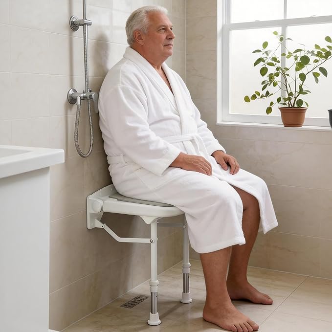 Wall Mounted Shower Seats, Support 550lbs, Adjustable Height Fold Down Shower Seat Wall Mounted, Folding Shower Bench Wall Mounted for Elderly-Adults-Pregnants-Seniors-Disabled