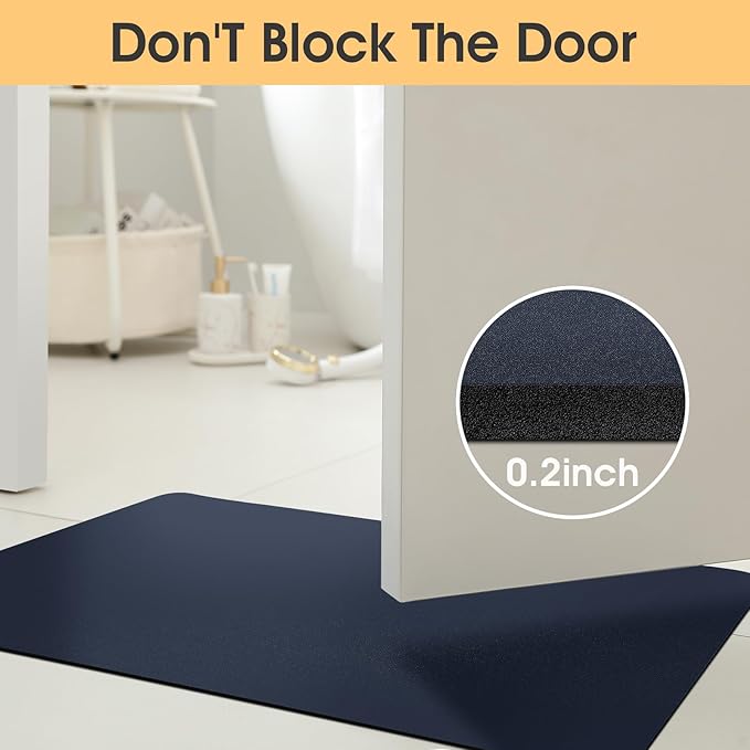 ACCUMTEK Non Slip Bath Mat, Thin Bathroom Rugs Fit Under Door, Quick Dry Bath Mats, Machine Washable Bath Rugs for Bathroom, Bathtub & Kitchen, Bathtub, Dark Blue/Solid/32 x20