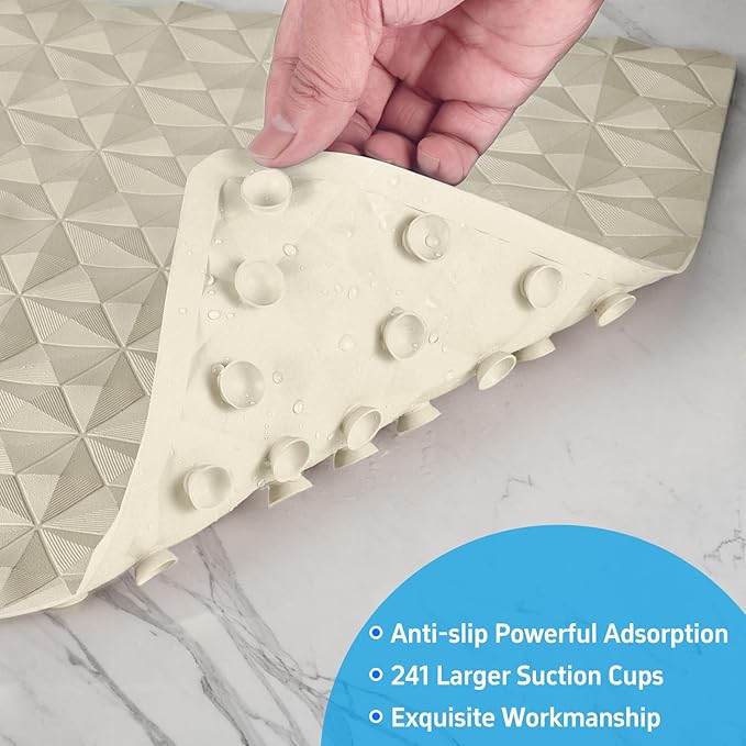 WRISIN Non Slip Bathtub Mat for Bath Tub Shower - Natural Rubber Mat with 241 Suction Cups - Soft Bathroom Safety Mat - Unique Diamond Pattern - Fatigue Relief - Machine Washable - 16 × 28 Inch