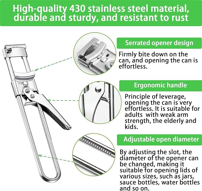 2026 New Adjustable Stainless Steel Jar Opener, Extended 9 inch Jar Opener for Weak Hands, Multifunctional Lid Gripper Bottle Opener with Handle, Easy Open Kitchen Tool for Seniors and Kids (1 Pc)