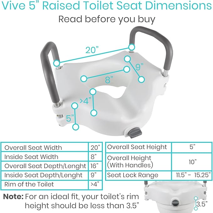 Vive Raised Toilet Seat - 5" Portable, Elevated Toilet Seat Riser & Extender - Elongated and Standard Fit Commode Lifter - Bathroom Safety Extender Assists Disabled, Elderly, Seniors, Handicapped