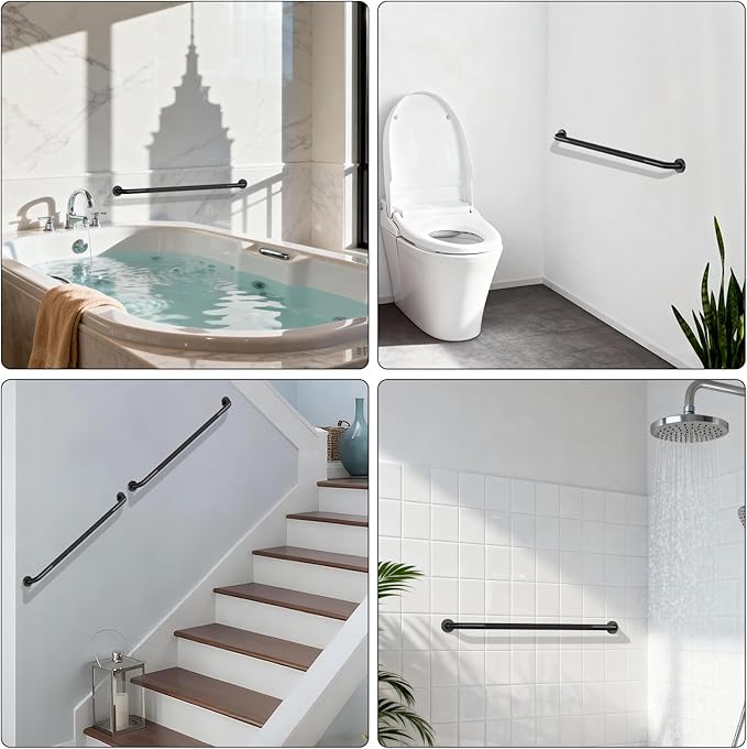 40 Inch Anti Slip Handicap Grab Bars, 2 Pack Munzong Bathroom Grab Bar for Showers, Black Knurled Handicap Balance Bar,Safety Hand Rail Support Elderly Senior Assist Bath Handle