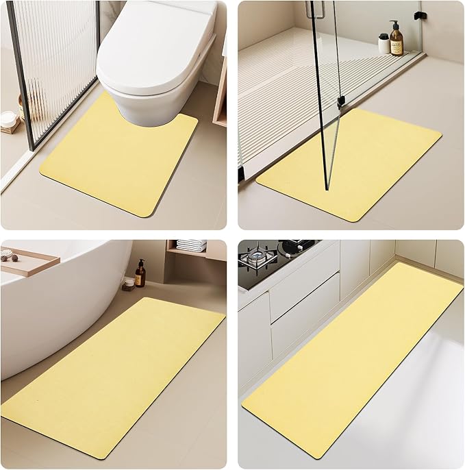 TYUU Bath Mat, Bathroom Rugs Non Slip Washable Thin Absorbent Quick Dry Bath Mat Fits Under Door Bathroom Floor Mat Perfect for Bath, Shower, or Sink 36"x60" Light Yellow