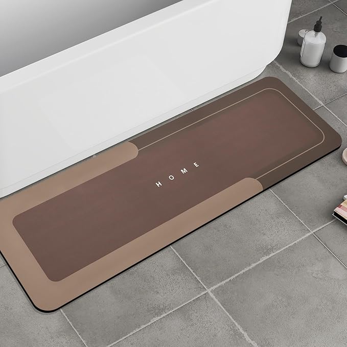 Housego Absorbent Bath Mat Magic Rug, Quick Drying Magic Bath Mat Non-Slip Floor Rug Rubber Backed for Bathroom Kitchen Shower Sink, Water Absorbent (1PC, 16.93''x50'', Brown)