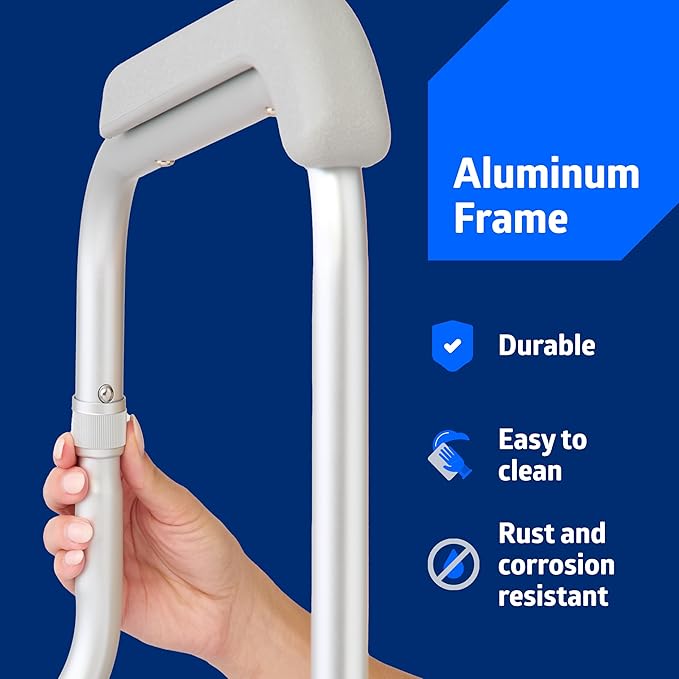 Medline Toilet Safety Rail with Suction Cup Tips, Aluminum Frame, Secure Mount for Toilet Support, Comfortable Armrests, Adjustable Height, Easy to Clean, Bathroom Aid for Adults and Seniors, 1 Count