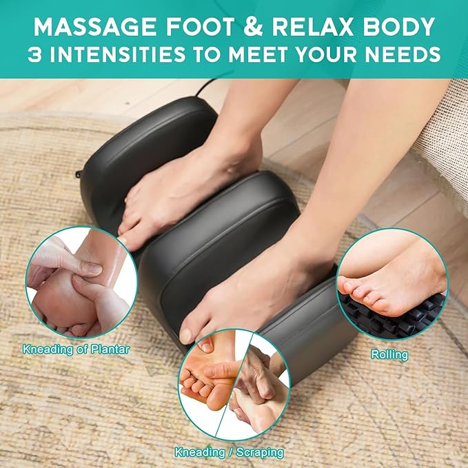 MASGRE Foot Massager with Heat, Shiatsu Kneading Feet and Calf Massagers for Relaxation, Relief for Tired Muscles & Plantar Fasciitis Relief, Deep Tissue Massage, Gifts for Mom & Dad, Wired Remote