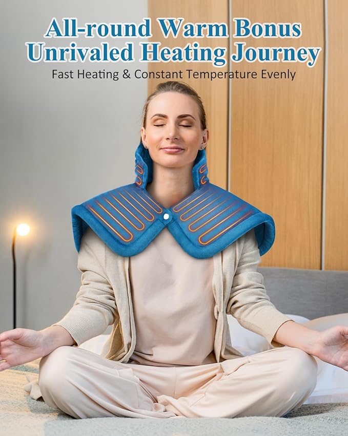 Heating Pad for Neck Shoulders Back, Weighted Heated Wrap, Electric Neck Shoulder Heating Pads 6 Heat Settings 4 Auto-Off,Mothers Day Gifts for Mom, Anniversary Birthday Gifts for Women Men Dad, Blue