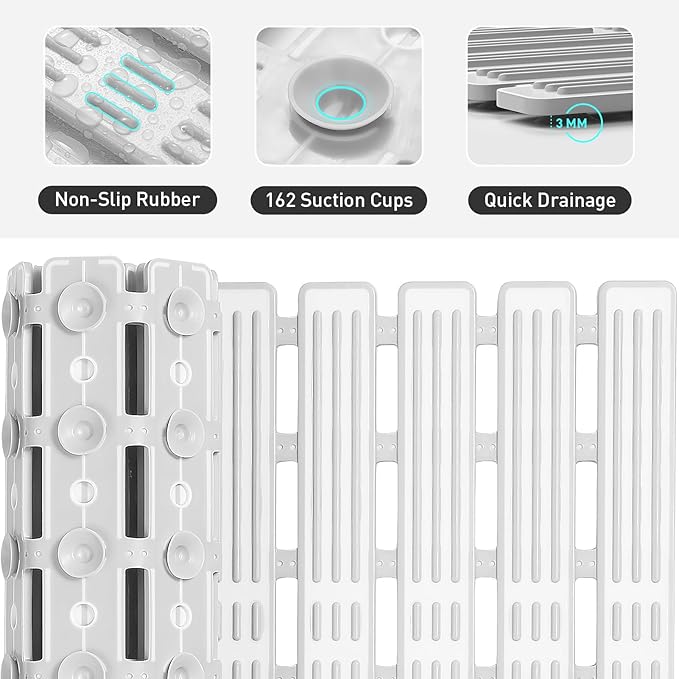 XIYUNTE Shower Mat Non Slip Bath Mat for Tub - 27 X 16 Inch TPE Bathtub Mat Non Slip Shower Mats for Inside Shower, Bath Tub Mat with Powerful Suction Cup, Easy to Cut and Dry, Grey