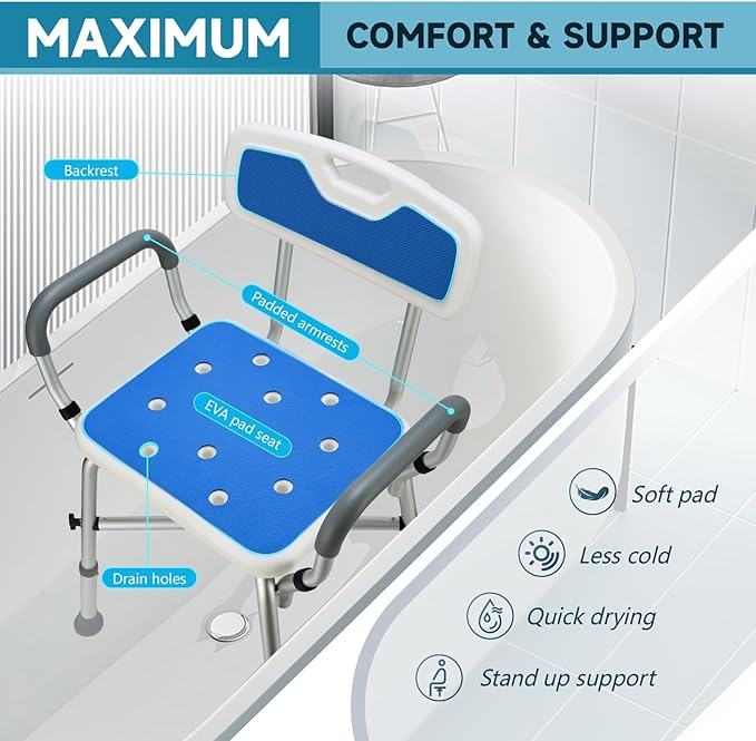 Shower Chair for Inside Shower, 600 lbs Heavy Duty Shower Chair for Elderly and Disabled, Height Adjustable Shower Chair with Arms and Back, Bath Chairs for Seniors, Adults, Handicap