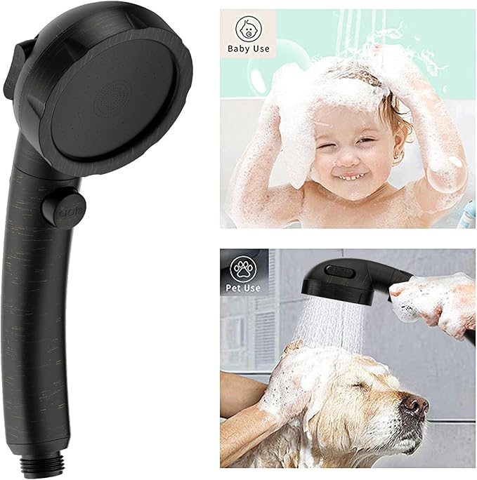 KAIYING Drill-Free High Pressure Handheld Shower Head with ON/OFF Pause Switch 3 Spray Modes Water Saving Showerhead, Detachable Puppy Shower Accessories (Oil-Rubbed Bronze)