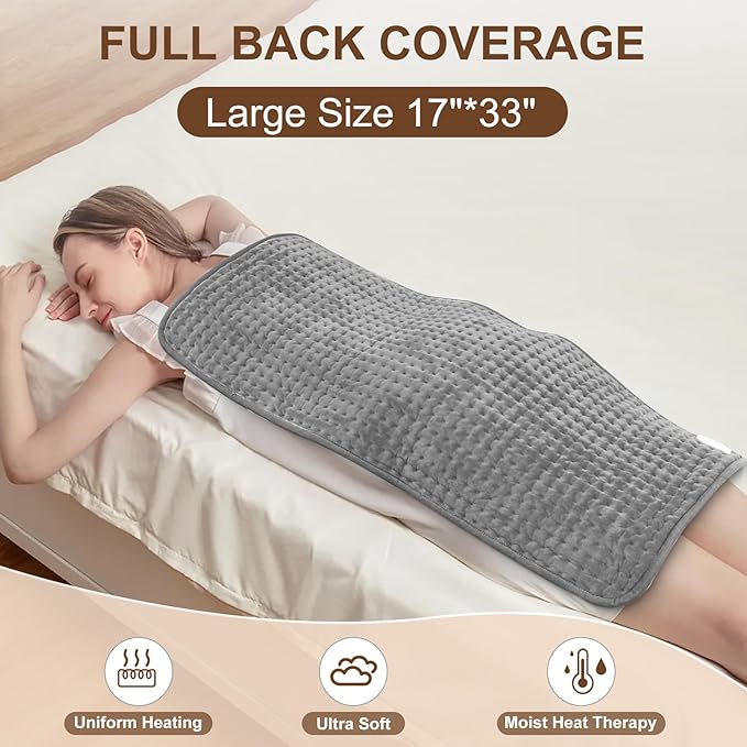 Moist Dry Heat Options, XL Electric Heating Pads, 9 Heat Settings, Machine Washable, Auto-Off