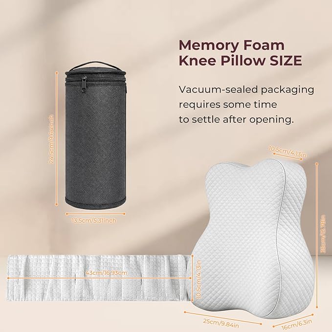 Knee Pillow for Side Sleepers,Memory Foam Balanced Support for Hip & Sciatica Pain Relief,Leg Pillow for Side Sleeping,Adjustable Elastic Strap for Pregnant Women and Seniors (White)