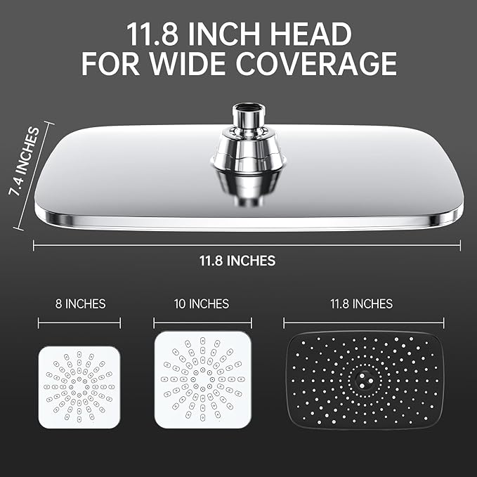 Veken 11.8 Inch Rain Shower Head with Handheld- High Pressure Dual Shower Heads with 5 Modes Handheld Spray Combo- Wide Rainfall Showerhead with Hose, Bathroom Accessories, Chrome