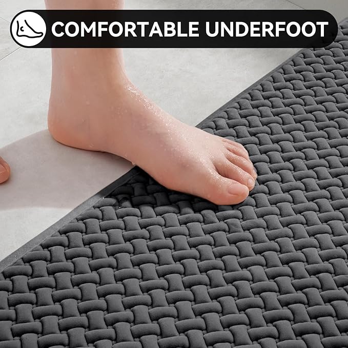 YDKGL Bathroom Runner Rug Non Slip, Super Absorbent Quick Dry Long Bath Mat, Foam Weave Texture Rubber Backing Ultra Thin Bathroom Mats Fit Under Door Bathroom Floor Bathtub Shower, 16"x 47"