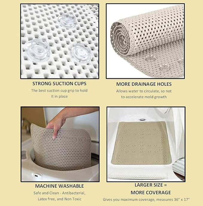 Bathtub Mat Non Slip, Bath Mat for Tub Non Slip, Tub Mat Extra Large 36 x 17 in, Bathtub Mat with Suction Cups & Drain Holes, Soft Foam, Machine Washable, Teal