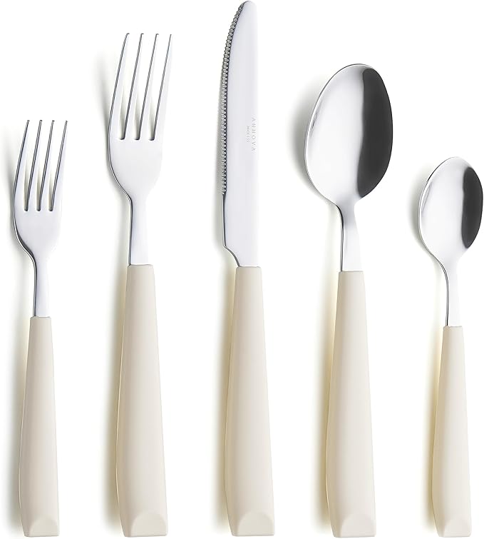 ANNOVA Silverware Set Stainless Steel Colorful Handle Tableware Kitchen Flatware Set Utensils, Includes Dinner Knives, Forks, Spoons, Salad Forks & Dessert Spoons (Cream, 20 Pieces)