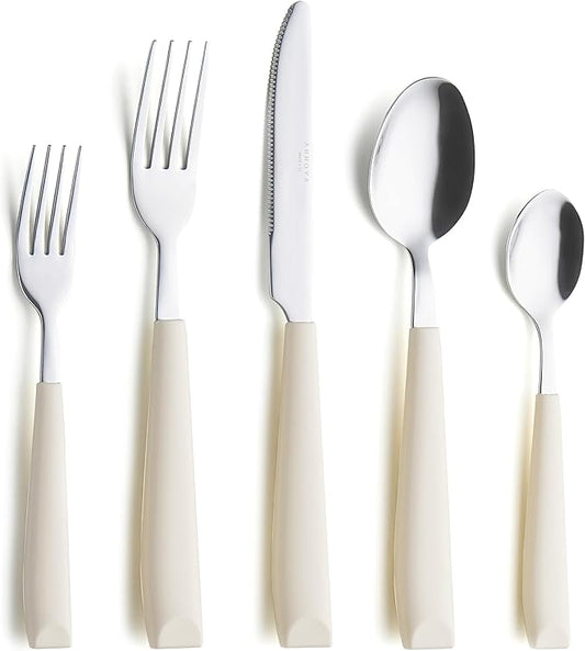 ANNOVA Silverware Set Stainless Steel Colorful Handle Tableware Kitchen Flatware Set Utensils, Includes Dinner Knives, Forks, Spoons, Salad Forks & Dessert Spoons (Cream, 20 Pieces)