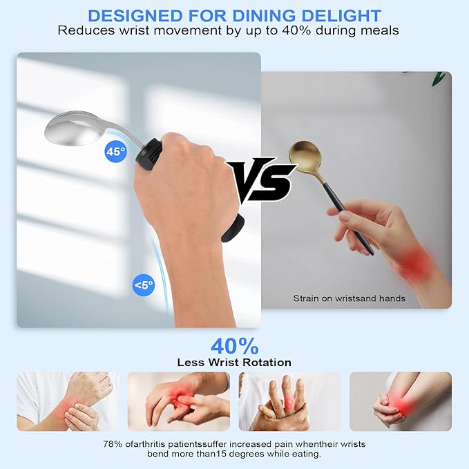 Adaptive Utensils, Weighted Utensils for Hand Tremors, Utensils for Parkinsons Patients,Elderly,Arthritis,Weak Hand Grip. Stainless Steel Knife,Fork,Spoons and Rocker Knife Set (4pcs Left-Handed)