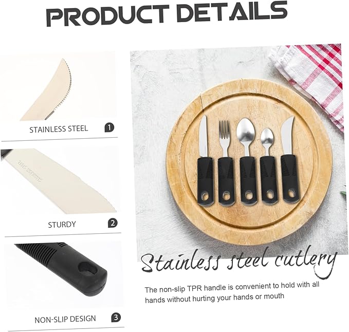 Adaptive Utensils 5-Piece Set - Weighted Utensils for Hand Tremors, Elderly, Stainless Steel Fork, Knife, Spoon Silverware Set