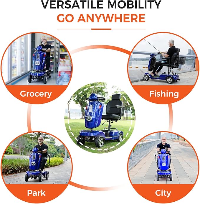 Heavy Duty Mobility Scooter for Seniors/Adults, 500W 400LBS Capacity Electric Scooter, All Terrain Mobility Scooters for Travel 10" Off Road Tires, Long Range 4 Wheel Scooter 9MPH, Blue 16Miles