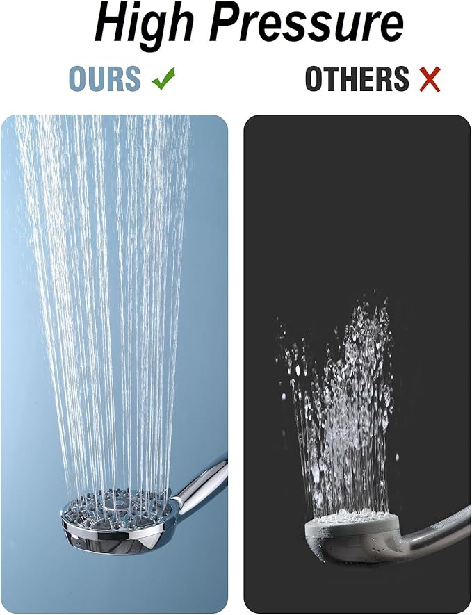 Shower Head With Handheld 7 Settings High Pressure, Built-in Power Wash to Clear Tub, Tile & Pets, 5" High Powerful Hand Held Rain Showerhead with Stainless Steel Hose and Adjustable Bracket
