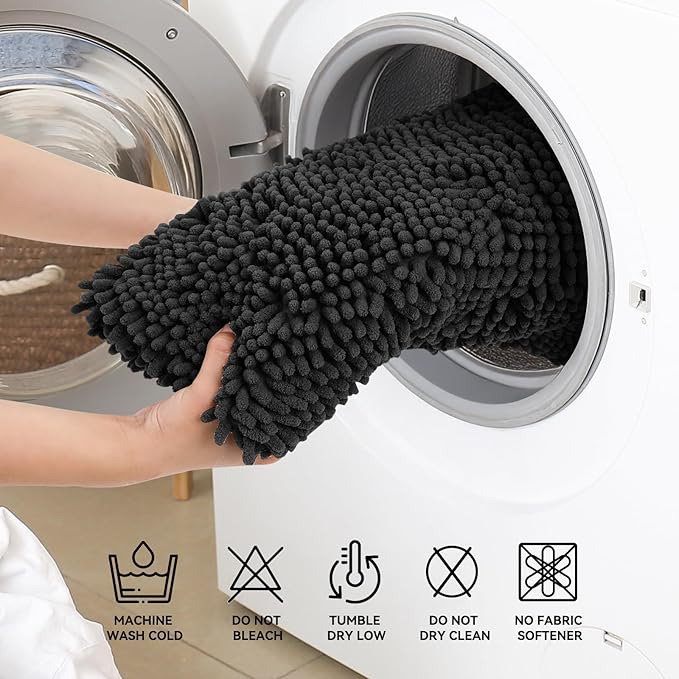 Bcoimo 24x17 Chenille Bath Mat – Non-Slip with Backing Bath Rug Ultra-Absorbent and Machine Washable Bathroom Mat Quick-Dry Design. Ideal for Bathroom Shower and Tub Areas