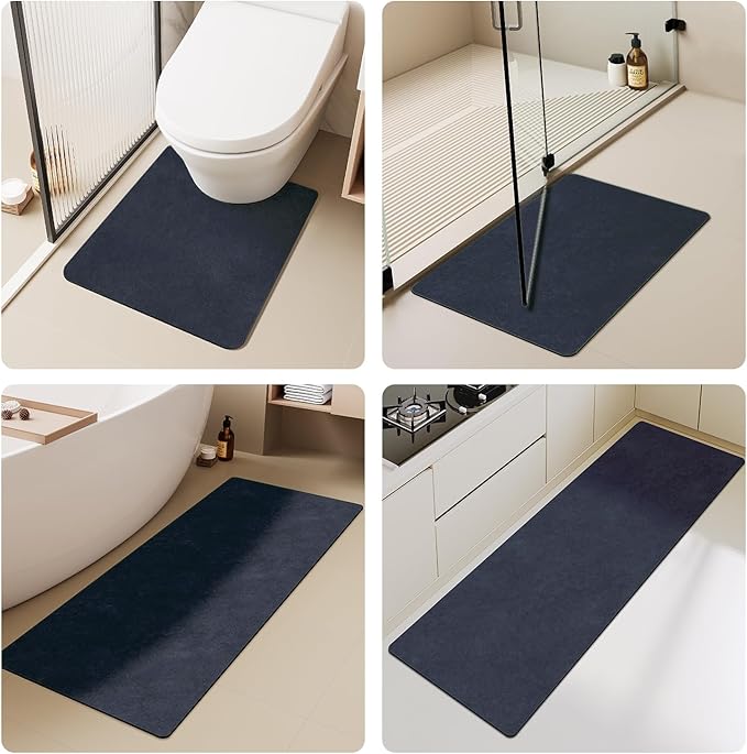 TYUU Bath Mat, Bathroom Rugs Non Slip Washable Thin Absorbent Quick Dry Bath Mat Fits Under Door Bathroom Floor Mat Perfect for Bath, Shower, or Sink 20"x48" Navy Blue