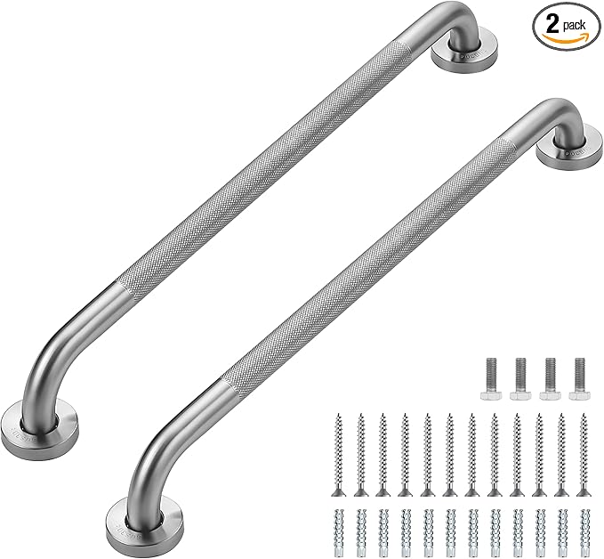 Grab Bars for Shower, 2 Pack 24-Inch Anti Slip Shower Handles for Elderly, Safety Shower Grab Bar, Stainless Steel Handicap Grab Bars for Bathroom,Toilet (Brushed Nickel, 1" Diameter)