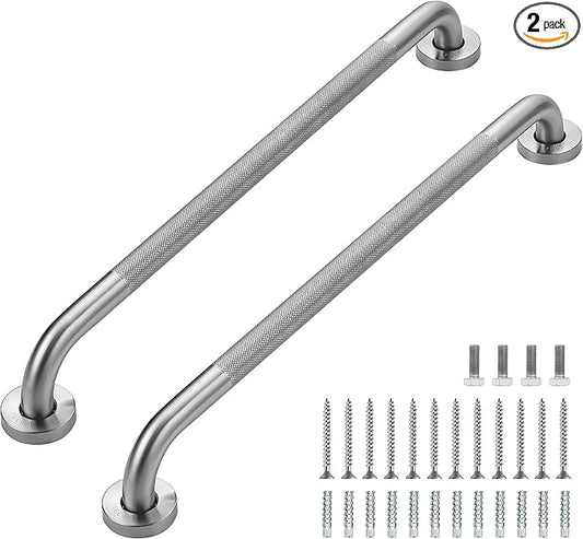 Grab Bars for Shower, 2 Pack 24-Inch Anti Slip Shower Handles for Elderly, Safety Shower Grab Bar, Stainless Steel Handicap Grab Bars for Bathroom,Toilet (Brushed Nickel, 1" Diameter)