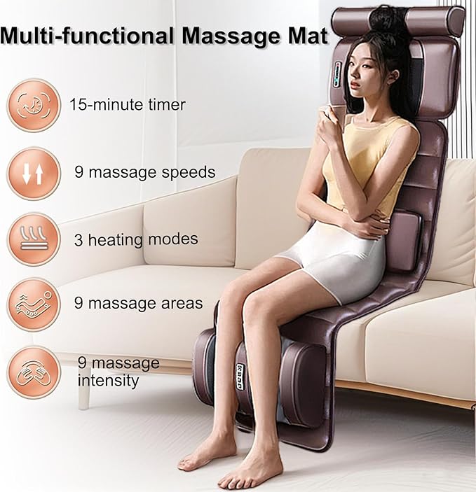 Vibration Massage Mat,Full Body Vibrating Heating Massage Pad,10 Vibration Motors,3 Strength Adjustments, with Detachable Neck Massage Headrest and Multifunctional Leg,Foot Massagers,for Home Office