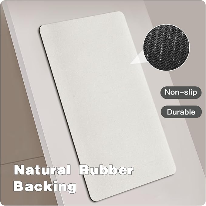 TYUU White Bath Mat, Bathroom Rugs Non Slip Washable Thin Absorbent Quick Dry Bath Mat Fits Under Door Bathroom Floor Mat Perfect for Bath, Shower, or Sink 24"x70" White