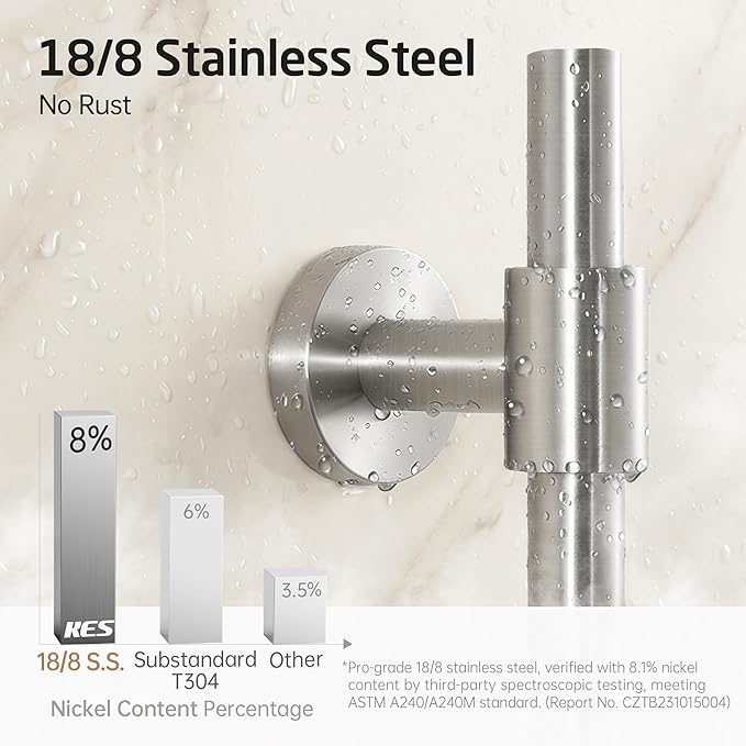 KES 30-Inch All-Metal Shower Slide Bar with Handheld Shower Head & Supply Elbow, Built-In Power Wash & Patented Auto-Reset, Adjustable Brackets Cover Existing Hole, 18/8 Stainless Steel, Brushed Steel