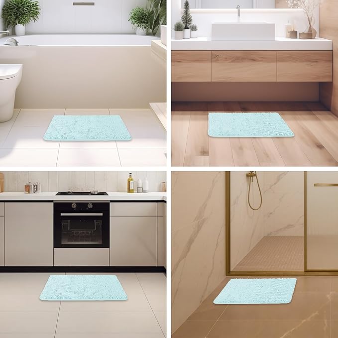 Aqua Bathroom Rugs – Absorbent and Washable Bath Mat, Non-Slip, Thick Soft Chenille Bath Rugs for Bathroom Floor, Shower, Sink - 17" x 24"