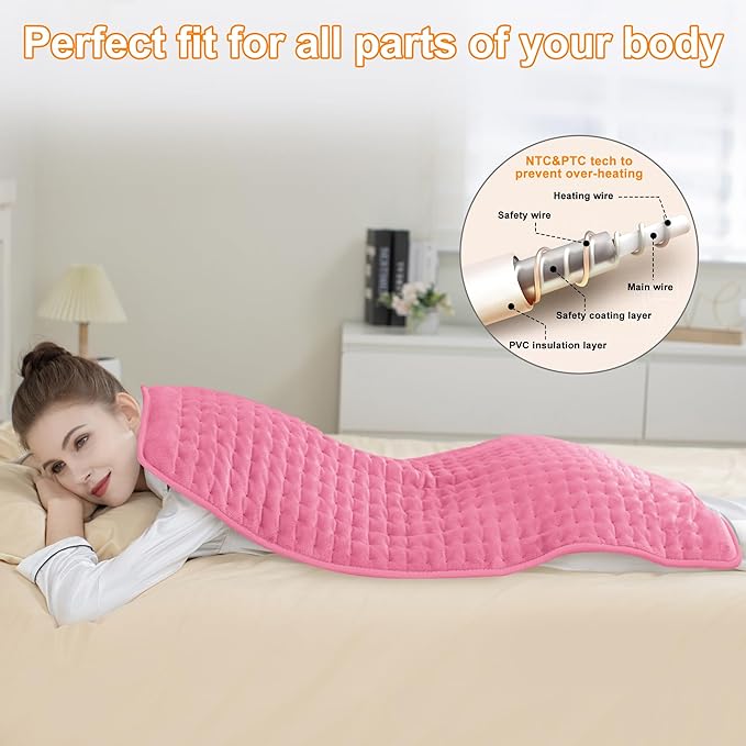 Deepsoon Heating Pad,Electric Heating Pads for Back,Neck,Moist Heating Pad for Abdomen Shoulder Knee Legs,Dry/Moist Heat&Auto Shut Off,Mother's Day Birthday for Men and Women,BabyPink,40x20 Inch