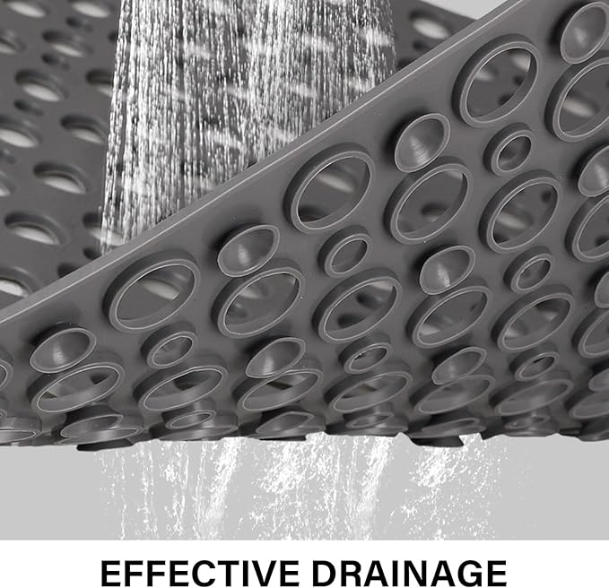 Square Shower Mat Non Slip, 27" x 27" Large Shower Mats for Inside Shower, Soft TPE Shower Floor Mat with Suction Cups and Big Drain Holes, Anti Slip Shower Stall Matt, Grey