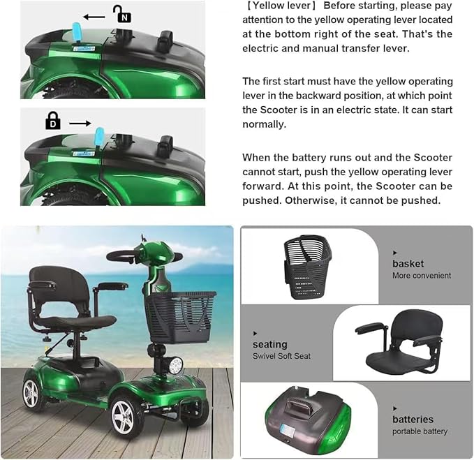 Mobility Scooter for Adults, Elderly. 20A Wheelchair Device for Travel with Removable Battery and Two Baskets (Heavy Duty 05 Blue)