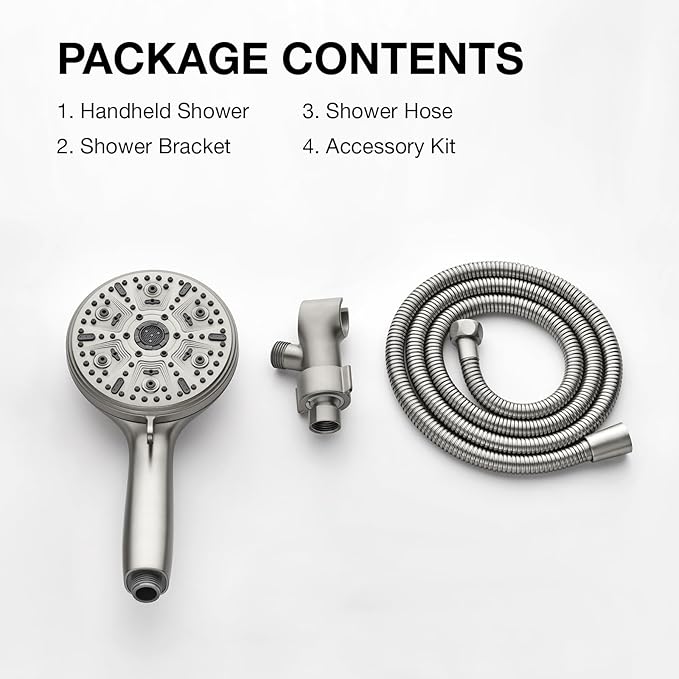 Handheld Shower Head 10 Mode Shower Heads High Pressure Shower Head Handheld with Brass Swivel Ball Bracket Showerheads & Handheld Showers Brush Nickel
