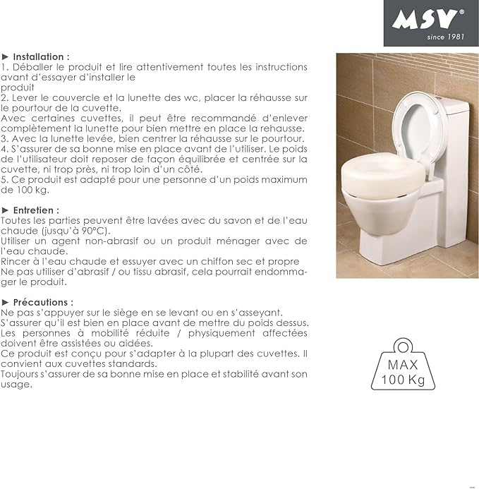 MSV Polyethylene Raised Toilet Seat, White