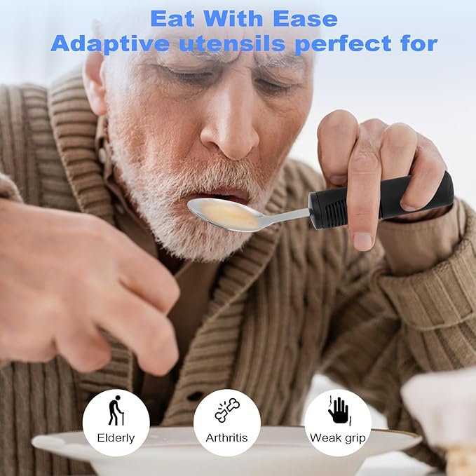 Adaptive Utensils, Weighted Utensils for Hand Tremors, Utensils for Parkinsons Patients,Elderly,Arthritis,Weak Hand Grip. Stainless Steel Knife,Fork,Spoons and Rocker Knife Set (4pcs Regular)