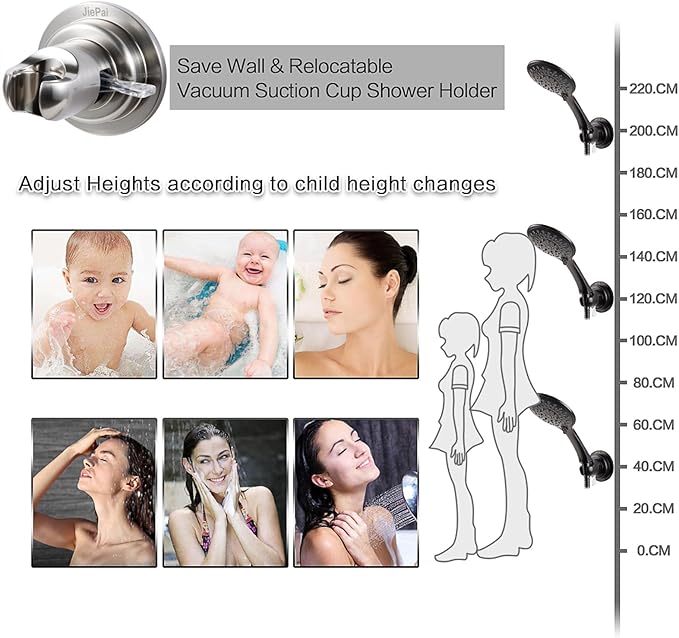 JiePai Suction Cup Shower Head Holder, Adhesive Suction Handheld Shower Head Holder Bracket,Removable Wall Mount Head Holder for Bathroom,Brushed Nickel