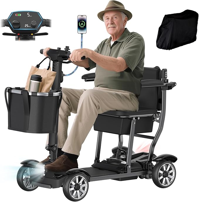 Mobility Scooter for Adults, 4 Wheels Mobility Scooter with LCD Display, 350LBS Capacity & Lithium Battery, Airline Approved, 38LBS Motorized Mobility Scooter for Seniors (Black, 15 MI-211)