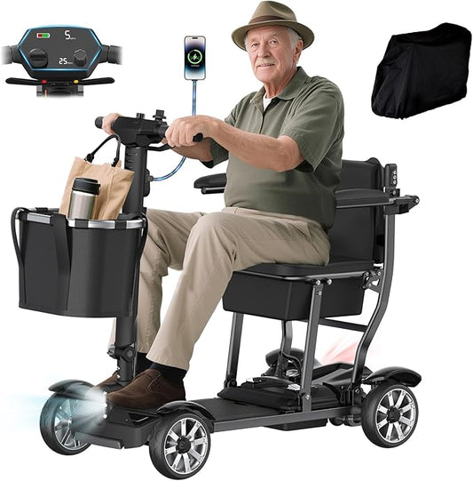 Mobility Scooter for Adults, 4 Wheels Mobility Scooter with LCD Display, 350LBS Capacity & Lithium Battery, Airline Approved, 38LBS Motorized Mobility Scooter for Seniors (Black, 15 MI-211)