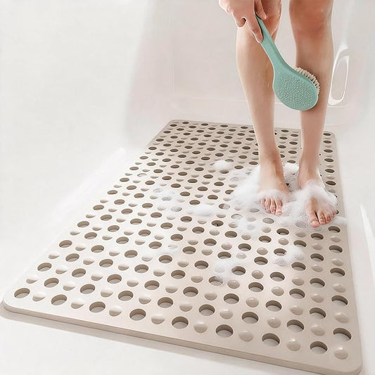 Tiamo Non Slip Large Shower Mats for Inside Shower 20.87" x 33.86",TPE Bath Mat for Outside Shower,Extra Large Bathtub Mat with Suction Cups and Big Drain Holes,Apricot