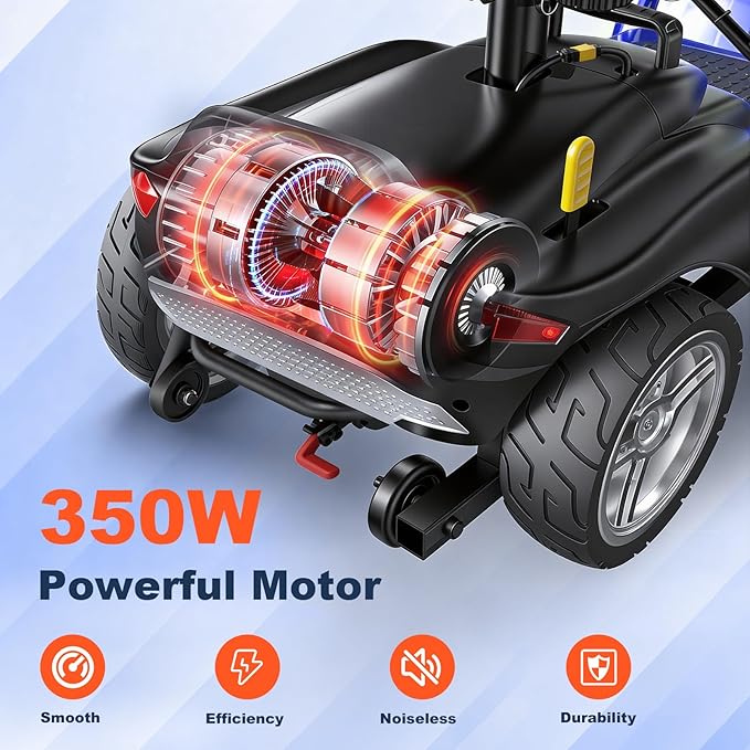 15/25/30/50Miles Eldryvon 4 Wheels Electric Mobility Scooter for Seniors, Dual Basket, 350W Powered Wheelchair with Rotating Seat, Foldable Motorized Scooter for Adults (Blue, 25Miles)
