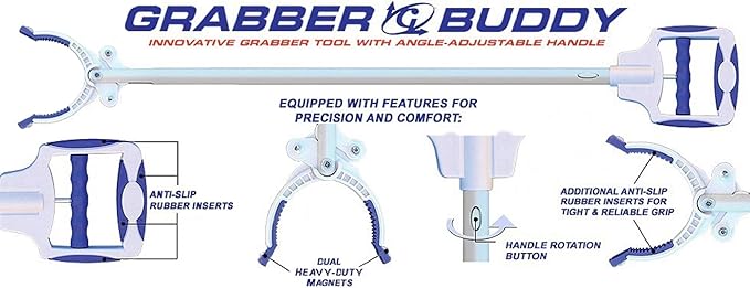 Grabber Buddy Reacher with Dual Powerful Magnets, Ergonomic Angle Adjustable Handle & Rubber Grip Tips Pick Up Tool 36" & 48" - 2 Pack (Includes Both Sizes)