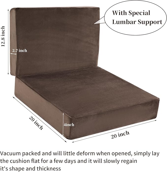 HOMBYS Foam Recliner Chair Cushions for Elderly, 4" Thick Chair Pads with Back Support for Office, Non-Slip Medium Firm Seat Cushion with Lumbar Pillow (Brown,13" Backrest)