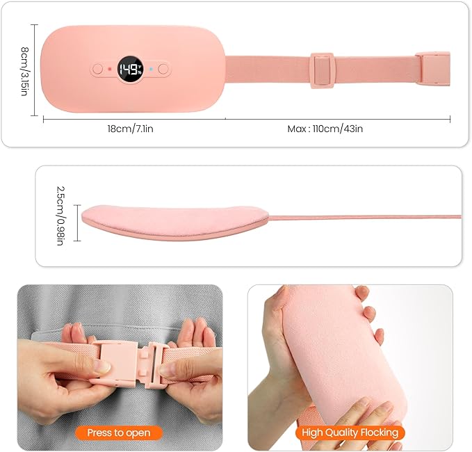 NOWWISH Heating Pad for Period Cramps Pain Relief, Portable Electric Cordless Menstrual Heating Pad Rechargeable with 6 Heat Levels and 6 Massage Modes, Mothers Day Gifts for Mom Daughter Wife, Pink