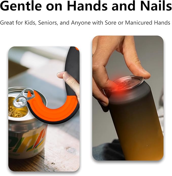 NIIIYTYB Pop Can Opener Tool for Ring Pull Tab Easy J Hook Opener for Soda Top Food Can Opener Tool for Seniors Kids Nail Protection Manual Pulling Aid Non Slip Grip Dishwasher Safe(Orange)