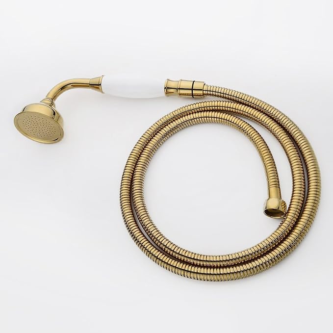 HOMEDEC Traditional Telephone Style Brass Handheld Showerhead with 59inch Hose Gold Finish - Antique Shower Head Replacement No Wand Holder, Vintage Hand Shower Spray with Ceramic Handle